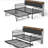 Twin Metal Daybed with Trundle, Upholstered Headboard, RGB LED Lights, and Built-In Charging Station, Black