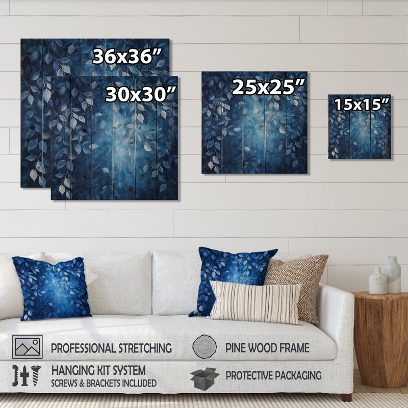 Feuilles de lune clair de lune II - décoration murale en bois de feuilles - sur bois de pin naturel