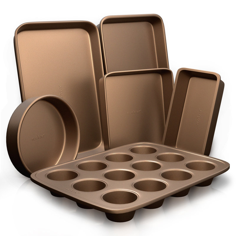Ensemble de plats de cuisson antiadhésifs en acier 6 pièces NutriChef, Bronze