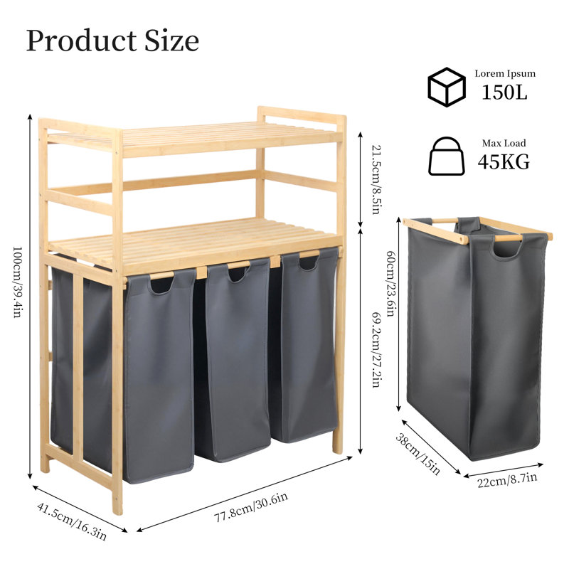 Rangement en bambou pour panier à linge, Gris