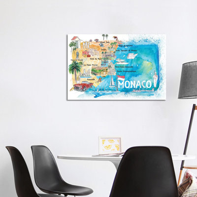 Monaco Monte Carlo Illustrated Map With Landmarks And Highlights by Markus & Martina Bleichner - Wrapped Canvas Painting