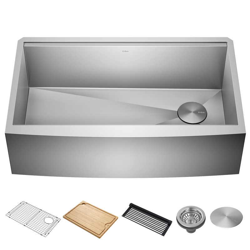 Évier de cuisine KRAUS Kore ™ Workstation Farmhouse, L 33 po x l 20,25 po x H 10 po, Acier Inoxydable