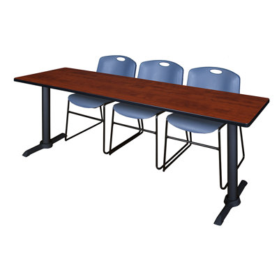 Neyland Cain T-Base Training Seminar Table & 3 Zeng Stack Chairs by Inbox Zero