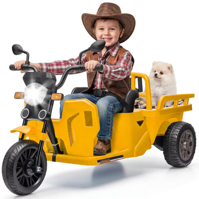 Tricycle à roulettes pour enfant 12V avec remorque, musique Bluetooth, lumière DEL et deux moteurs pour enfants de 3 à 8 ans
