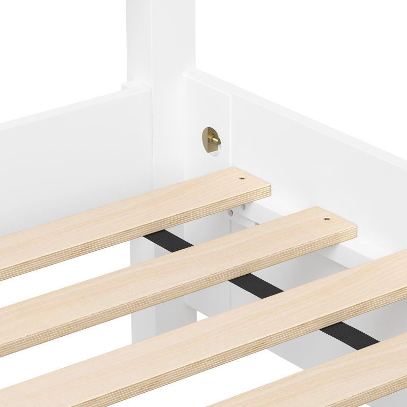 Lit plateforme en bois massif Abner, Blanc, Grand