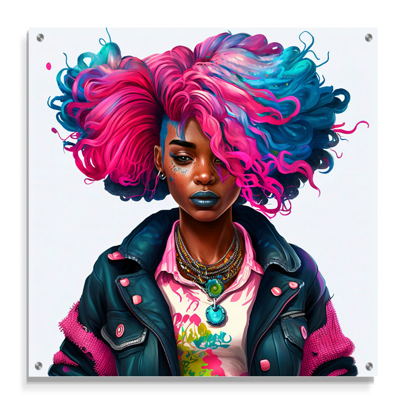 Rose et bleu, femme afro-américaine IV, H 36 po x l 36 po