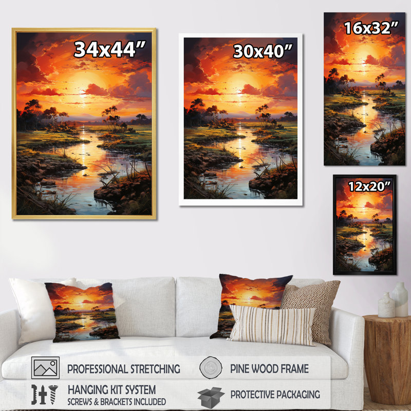 Vietnam River Delta Sunset III sur toile, H 20 po x l 12 po x P 1 po, Cadre photo blanc