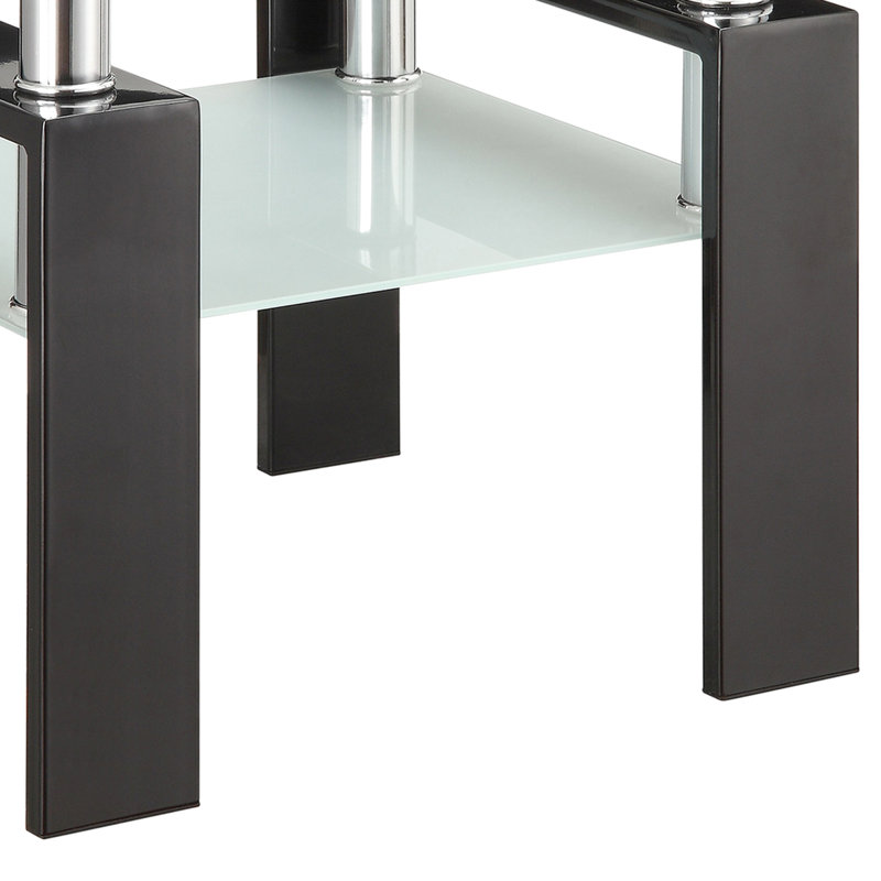 Table de bout carrée à 1 tablette noire avec plateau en verre, rangement simple, table d'appoint esthétique attrayante, conception intemporelle, idéale pour l'installation