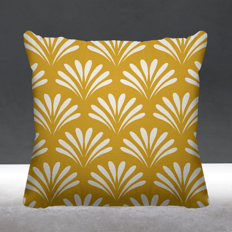Coussin décoratif intérieur / extérieur Flower Burst, H 17 po x l 17 po, Jaune, Carré