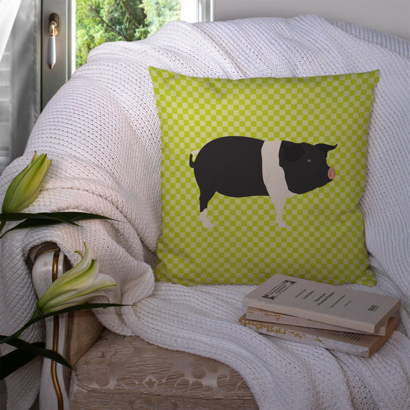 Coussin extérieur éclectique porc check, Vert, 14 po x 14 po