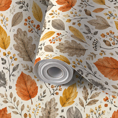 Peel and Stick Wallpaper Contact Paper Autumn Leaves Berries Warm Orange Yellow Brown Self Adhesive and Removable 17.7in x 118in(45x300cm)