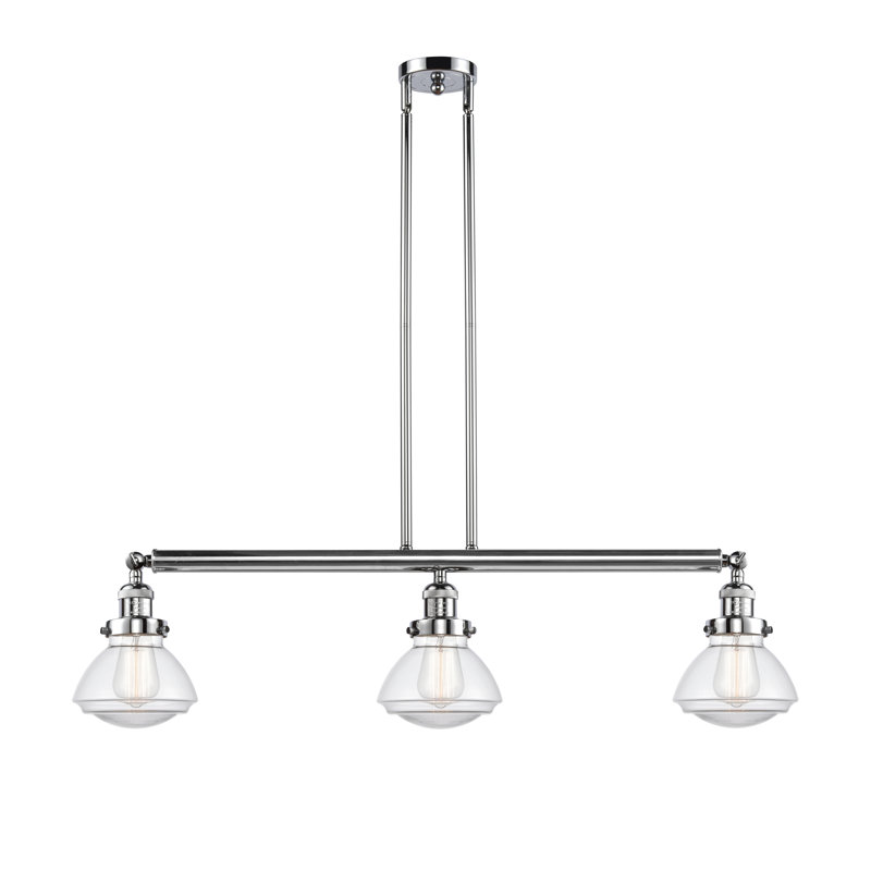 Luminaire suspendu linéaire à 3 lumières pour îlot de cuisine Lemos, DEL, Chrome poli, Transparent