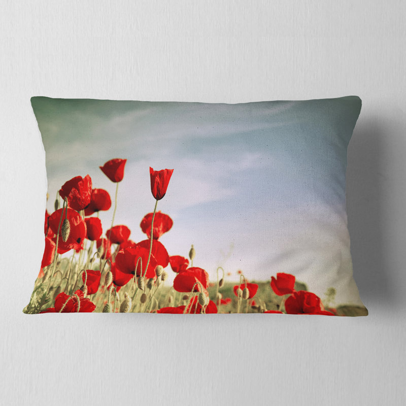 Coquelicots rouges florissants - coussin à imprimé floral