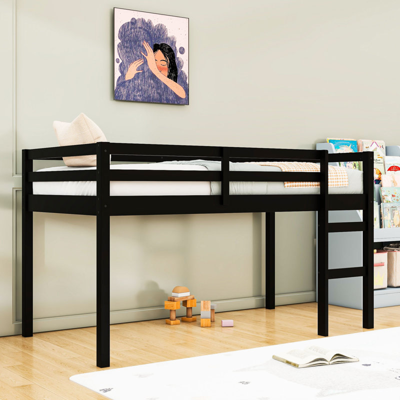 Wooden Twin Loft Bed With Ladder, Black