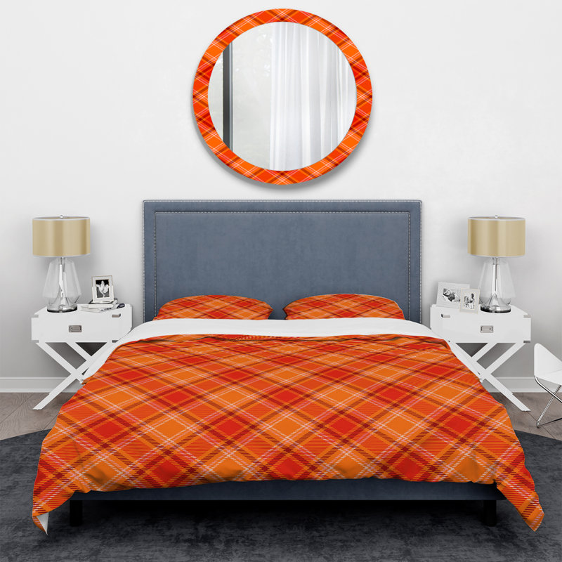 Tartan à carreaux orange - ensemble de housse de couette abstrait - microfibre de polyester