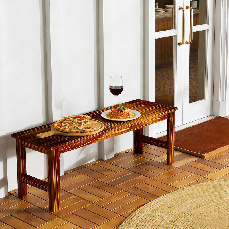 Backless Front Porch Bench,Wood Outdoor Bench, Carbon