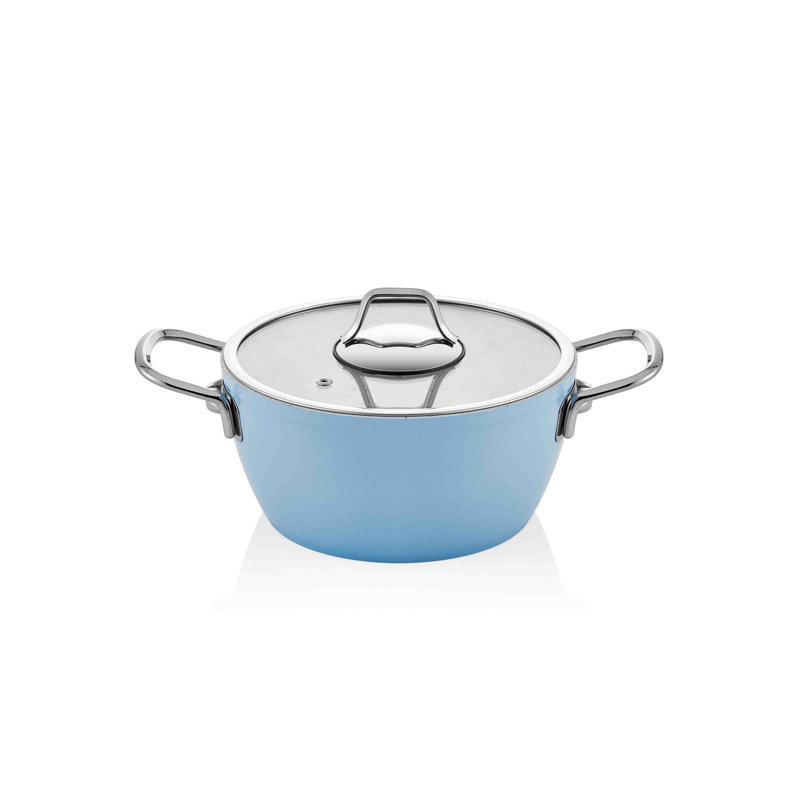 East Urban Home Kyla Pot standard en aluminium avec couvercle, 9", Bleu