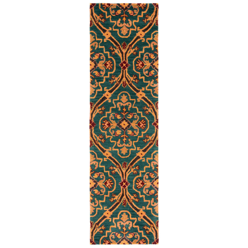 Heritage Hand Tufted Wool/Cotton Oriental Rug in Green/Orange, Runner 2'3" x 8'