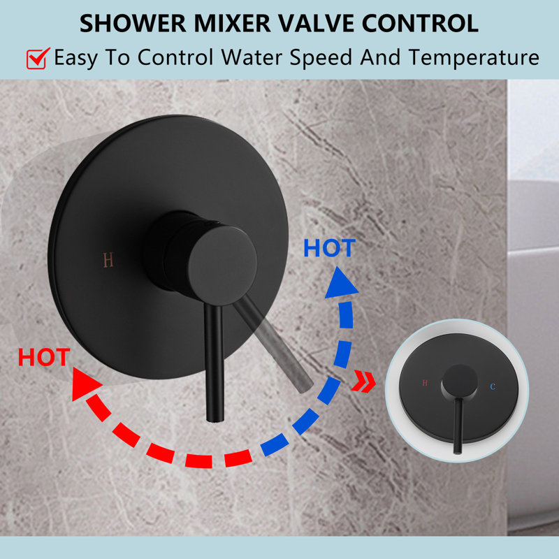 Matte Black Brass Shower System With Rough-in Valve
