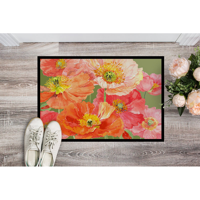 Paillasson d’extérieur antidérapant topawa Poppies, Rectangle 2 pi x 3 pi