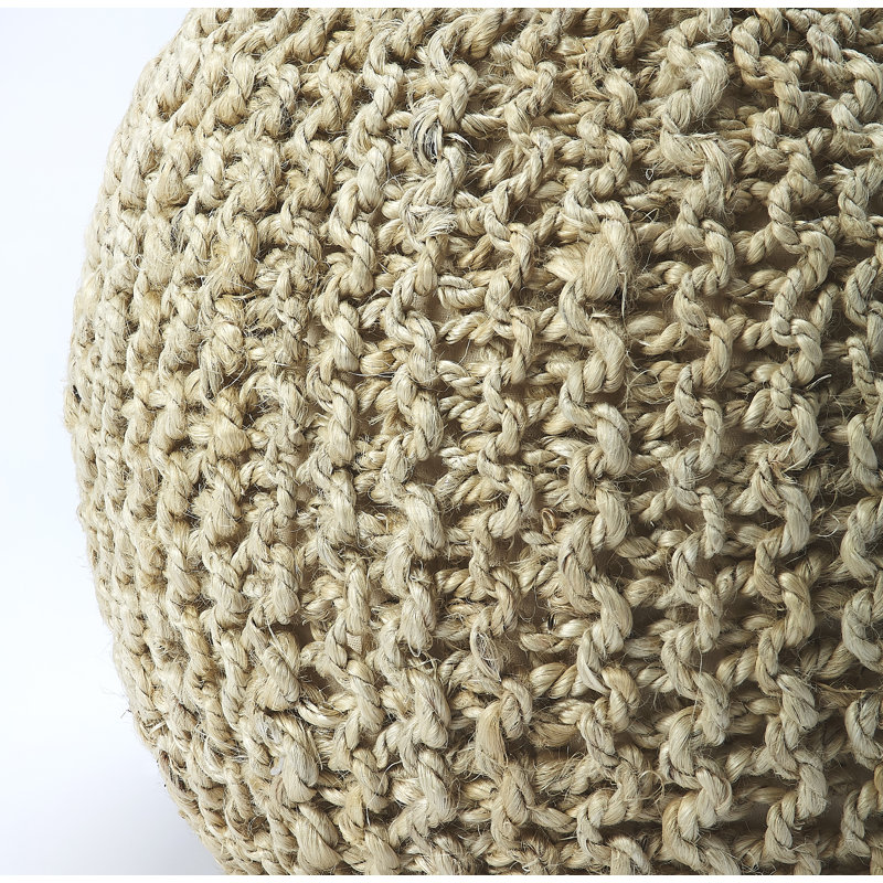 Pincushion Woven 19"W Pouffe, Beige