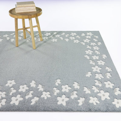 Persephone Blue Floral Border Area Rug