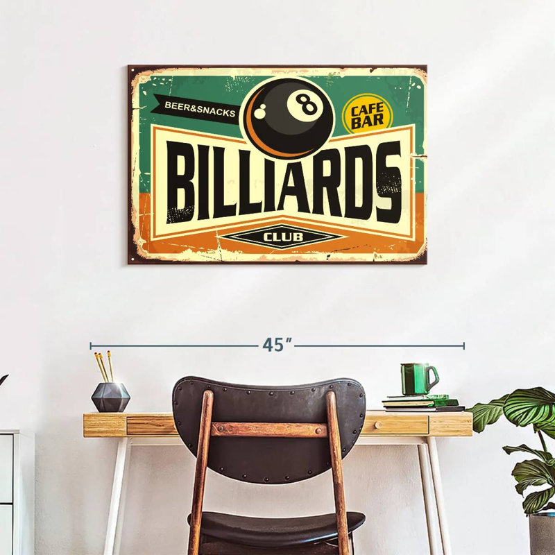 «Billiards Club», reproduction sur toile, H 24 po x l 36 po x P 1,25 po