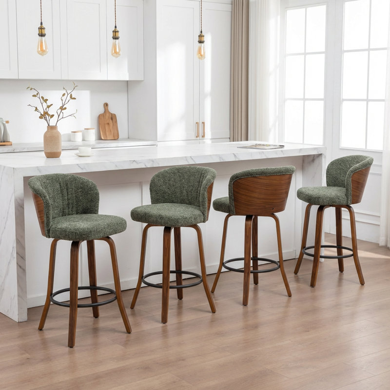 Devault Swivel Upholstered Counter Stool With Wood Frame, Green
