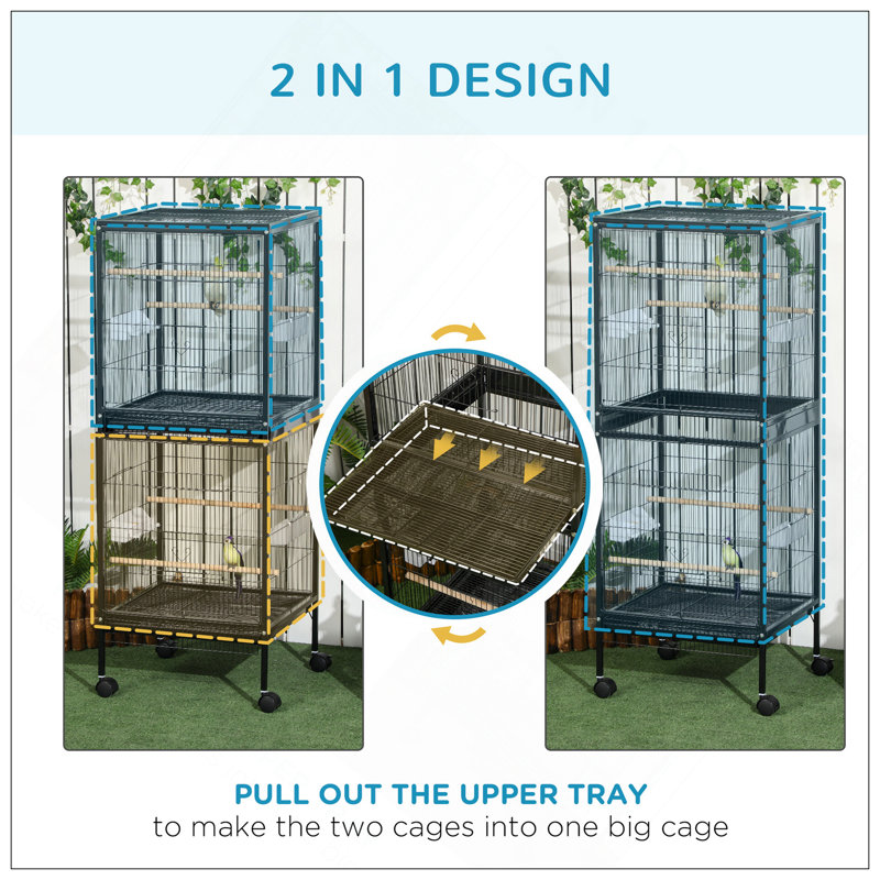 Grande cage à oiseaux avec 1,7 pi Largeur pour envergure, conception à portes multiples et plateaux faciles à nettoyer, idéal pour les petits et moyens oiseaux