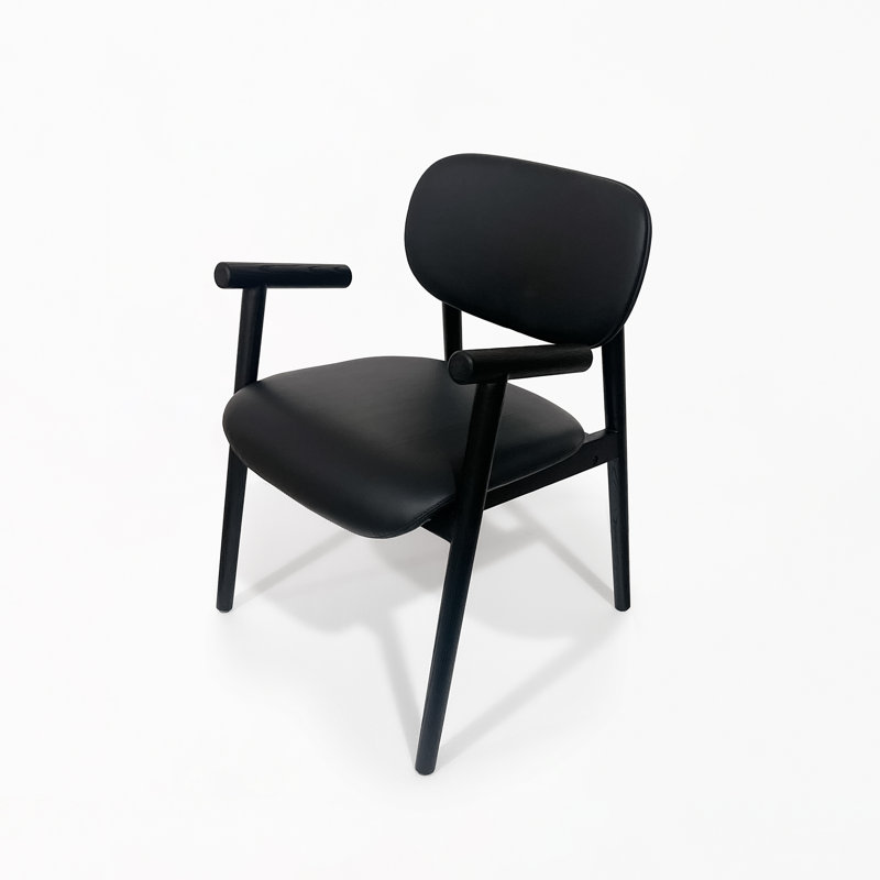 Chaise rembourrée en cuir Mid-Century, Noir
