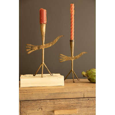 ENSEMBLE DE DEUX PORTE-BOUGIES TAPER - OISEAUX