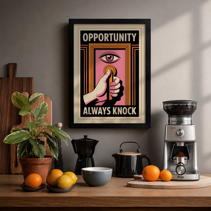 Always Knock Art Deco - Framed Print, A2 - 59.4 x 42.0 cm, Black
