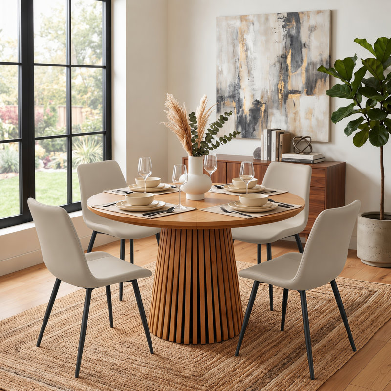 Ensemble de salle à manger 47,24 "pour 4 à 6 personnes avec guéridon cannelé et chaises rembourrées, Gris