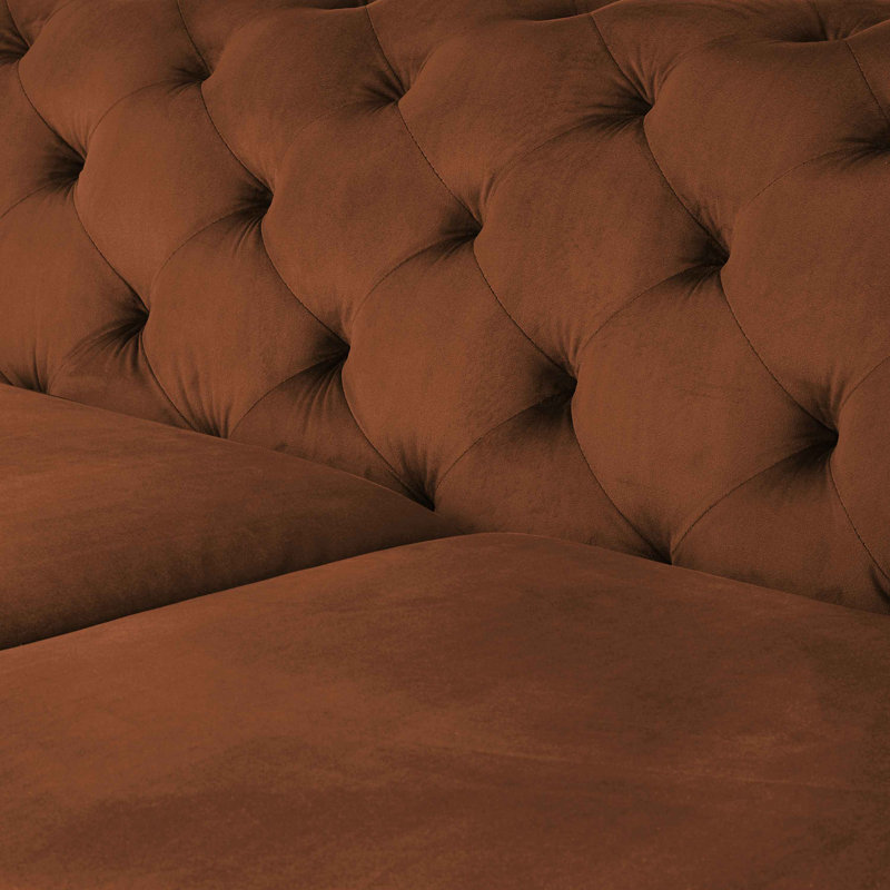 Ghaleb 237Cm Velvet Square Arms Sofa, Curry Velvet, Black