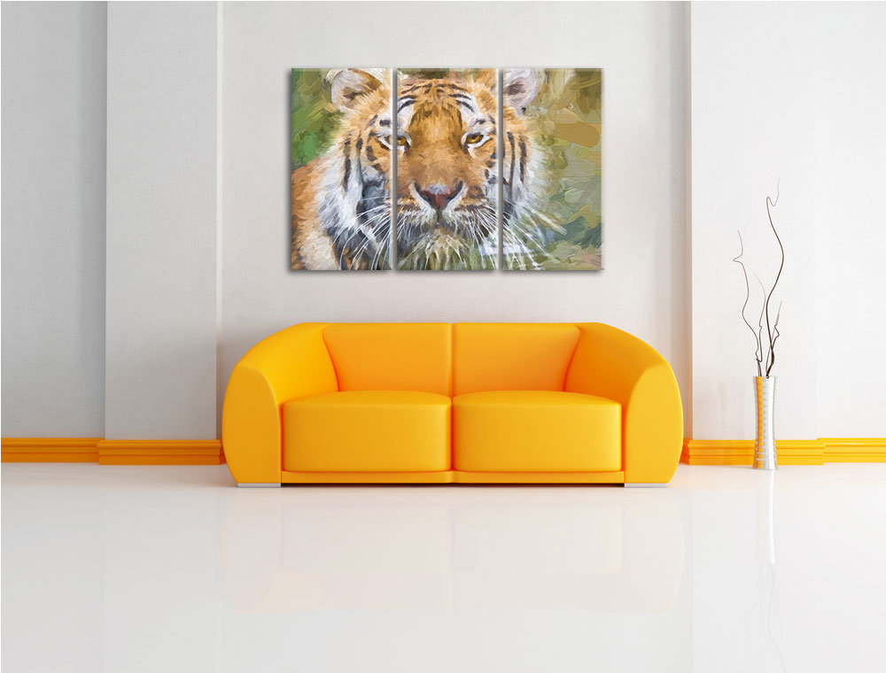 3-tlg. Leinwandbilder-Set „Tiger im Wasser“, Kunstdruck