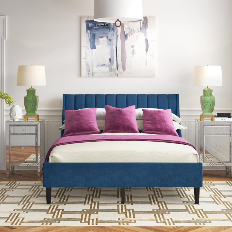 Helaina Upholstered Wingback Bed, Queen, Teal Velvet