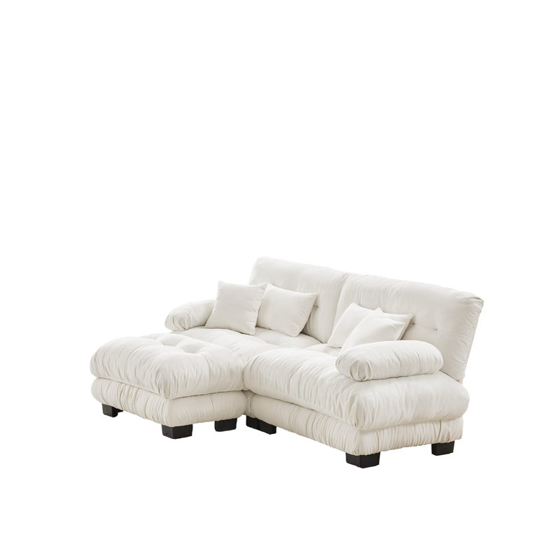 Canapé 2 places avec repose-pieds Chenille, Blanc, H 35,4 po x l 94,4 po x P 36 po
