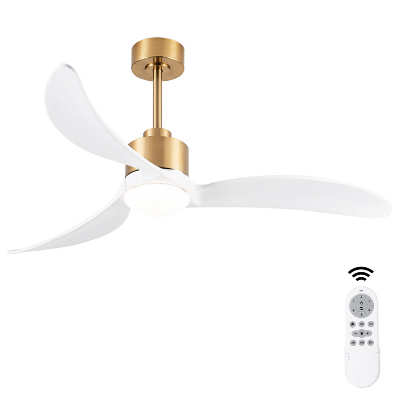 52 In. 3 Reversible Blades Adjust Height Ceiling Fan With Dimmable Led Light & Remote Control, White, Gold