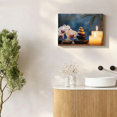Bougie en pierre zen Orchidée, 40 x 50 cm, cadre en bois intégré