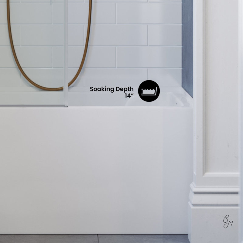 Voltaire 48" x 30" Right-Hand Drain Alcove Integrated Armrest Bathtub with Apron, Porcelain White, Right