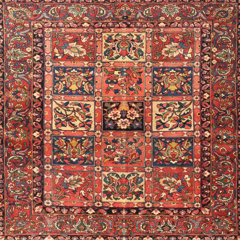 Tapis traditionnel rouge / brun / beige, Carré 3 pi