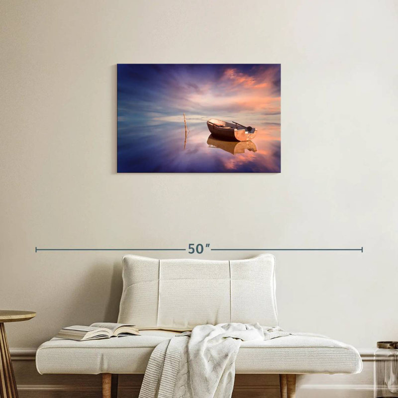 Bateau Mehar, reflet du coucher du soleil, H 20 po x l 30 po