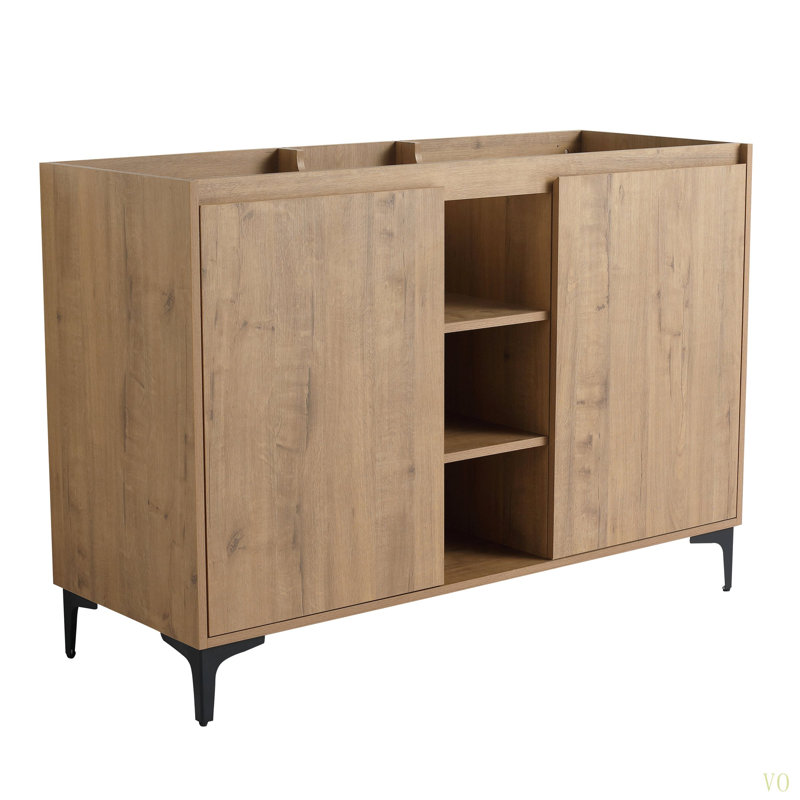 Porte à fermeture douce et support de rangement ouvert, meuble-lavabo autoportant de 48 pouces, contreplaqué (meuble-lavabo seulement, évier exclu)