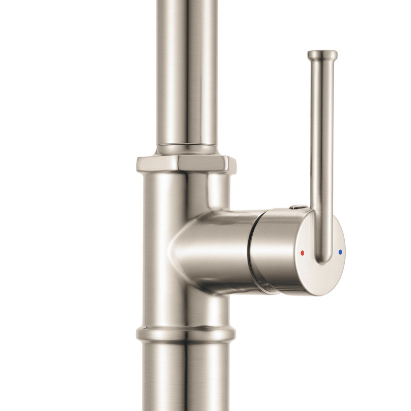 Ruvati Idris Single Handle Pull Down Kitchen Contemporary Art Deco Faucet with Sprayer in Stainless Steel