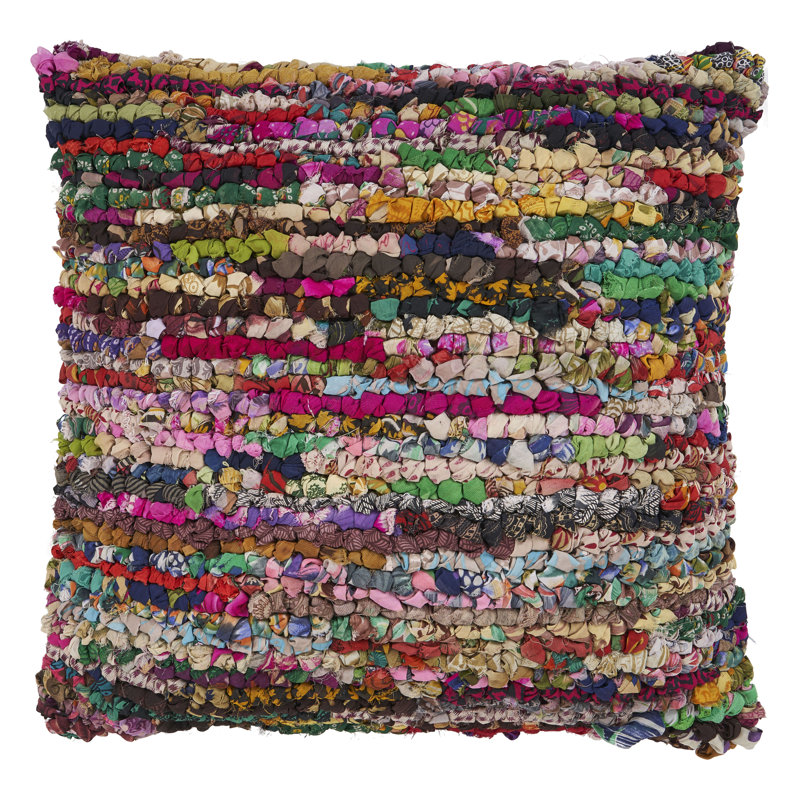 Chindi Hand-Made Abstract Striped Decorative Floor Pillow, Polyester