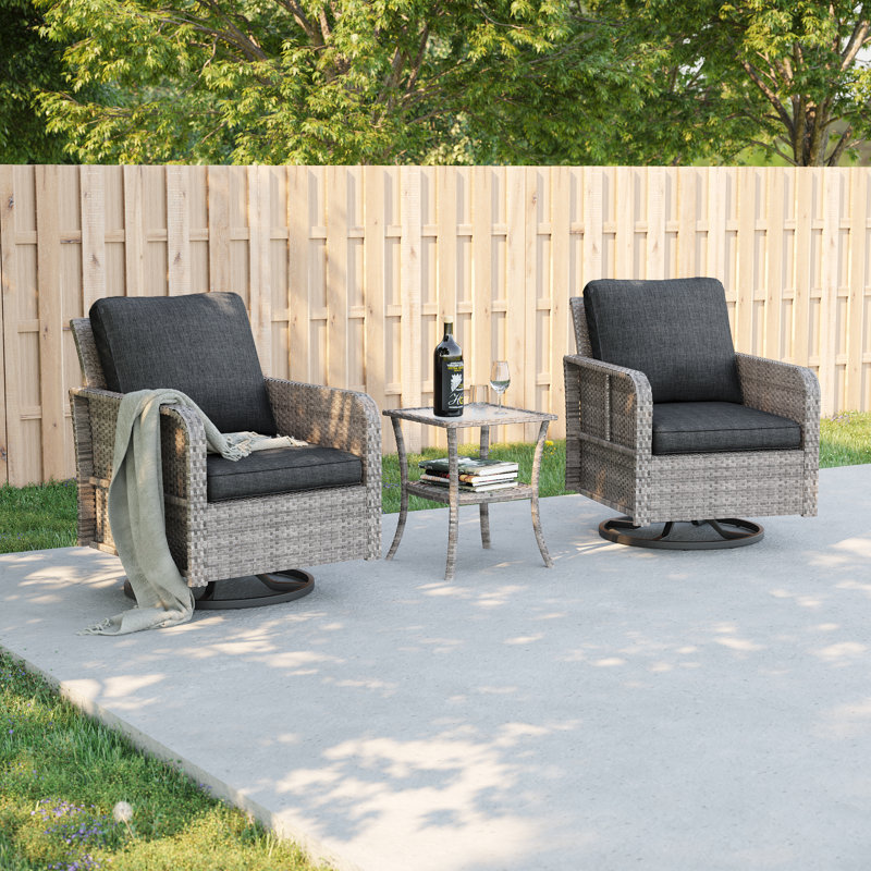 Ensemble de 3 meubles d'extérieur pour patio, chaise berçante pivotante avec ensemble de table en osier pour la cour