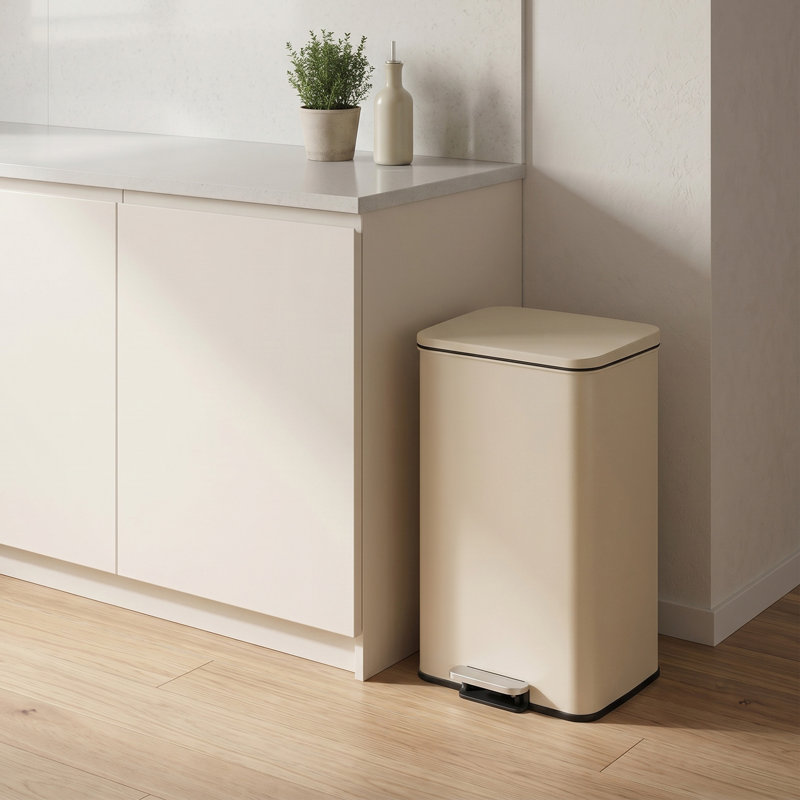 Ashaan Metal Step On Kitchen Trash Can - 40L, Ivory