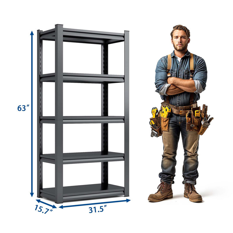 Étagère à 5 niveaux avec rails de protection latéraux, H 63 po x l 31,5 po x P 15,7 po, Black 1