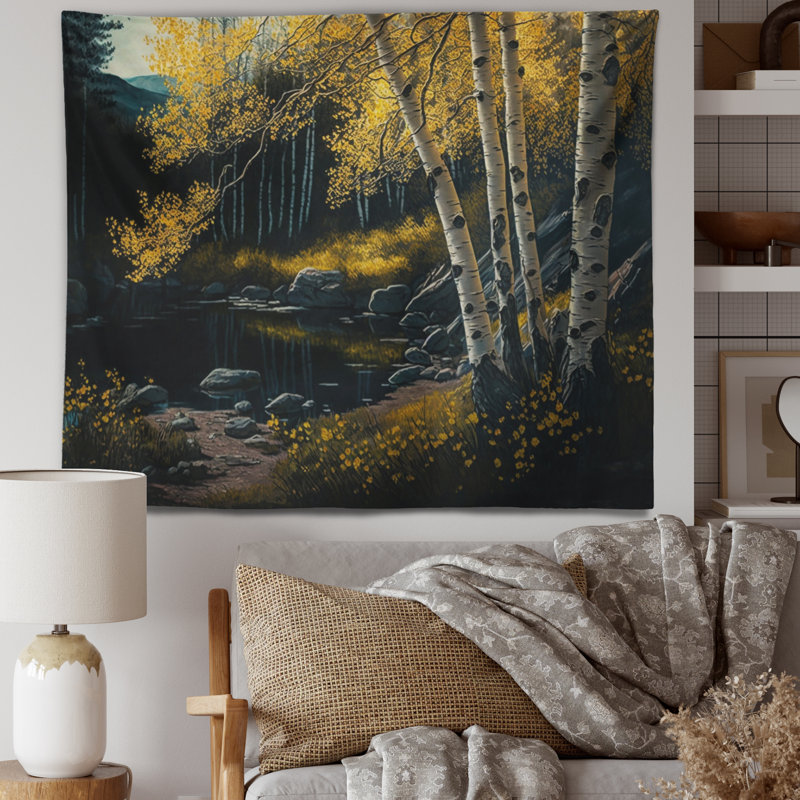 - Tapisserie murale paysage forêt, H 50 po x l 60 po
