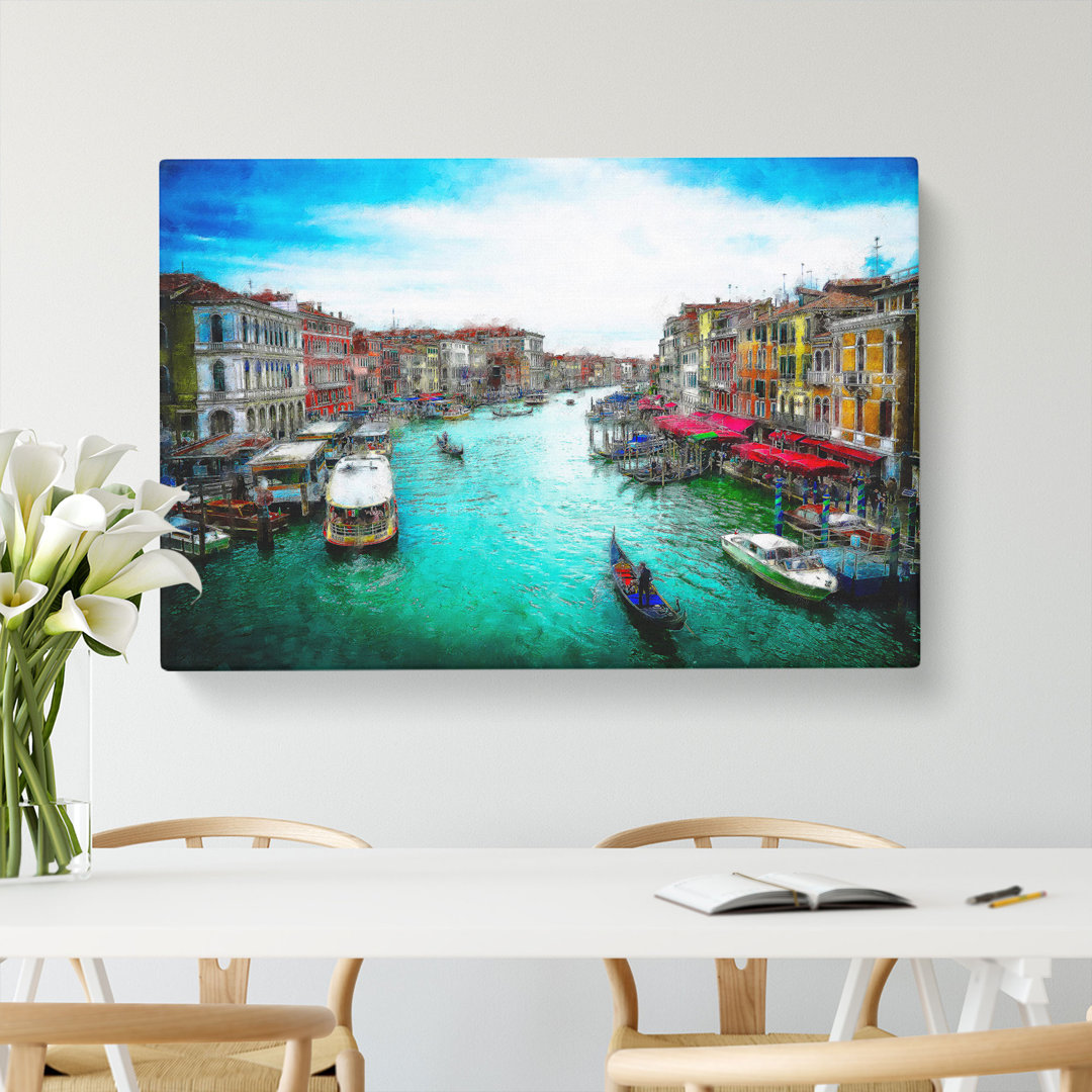 Gondolas In Venice Italy Painting - Wrapped Canvas Graphic Art